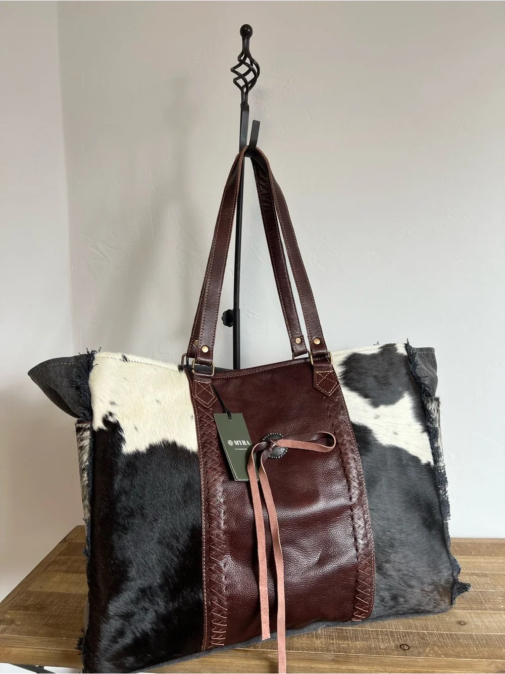 Myra Bag Cowhide Weekender Tote Overnight Leather Western Boho Shoulder Carry-on - Picture 9 of 13